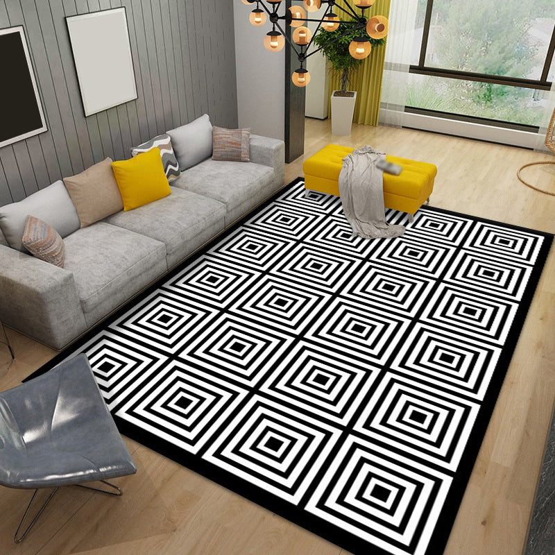 Checkerboard Rug Geometric Indoor Rug Non-Slip Backing Rug for Living Room