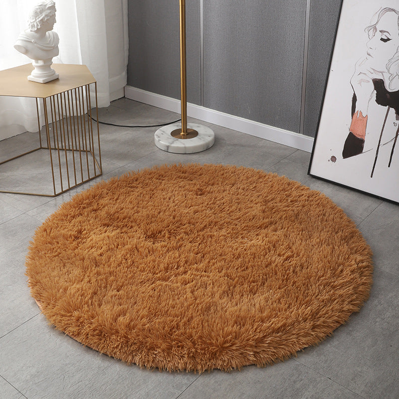 Plush Round Rug Area Rug Polyster Non-Slip Backing Washable Carpet for Bedroom