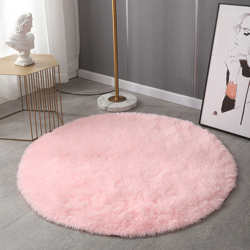 Plush Round Rug Area Rug Polyster Non-Slip Backing Washable Carpet for Bedroom