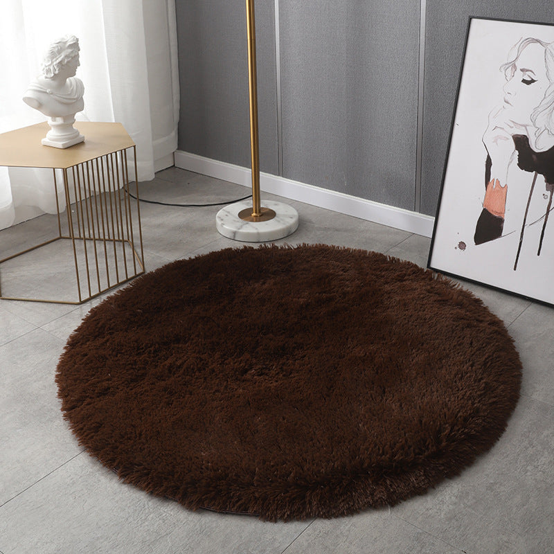Plush Round Rug Area Rug Polyster Non-Slip Backing Washable Carpet for Bedroom
