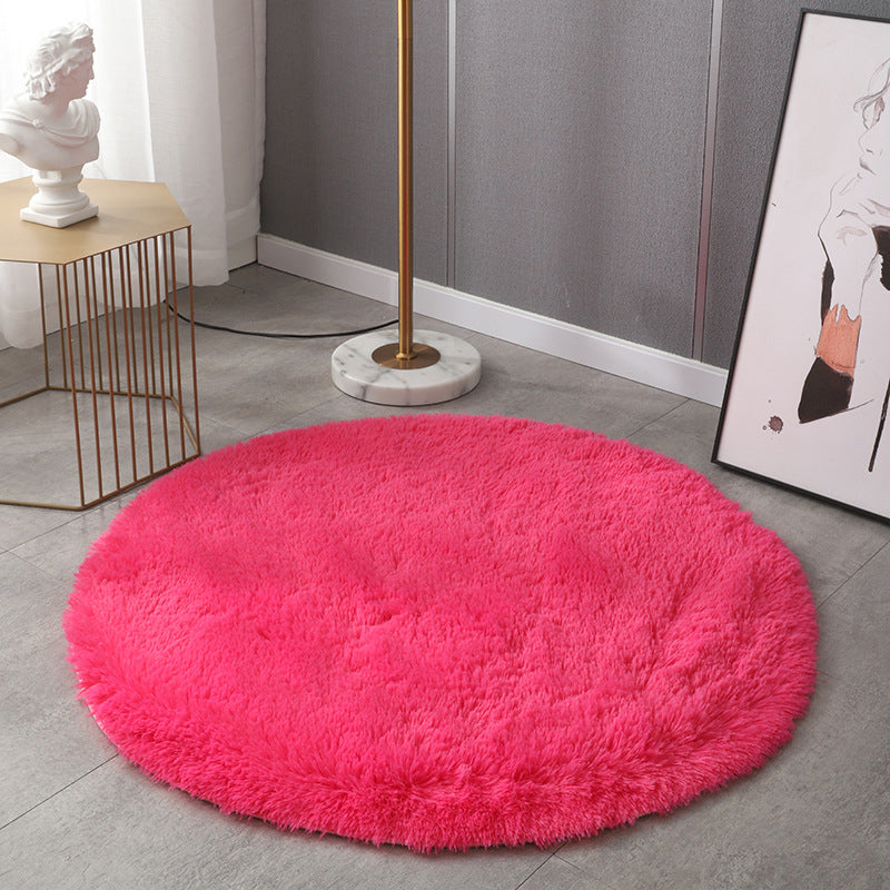Plush Round Rug Area Rug Polyster Non-Slip Backing Washable Carpet for Bedroom