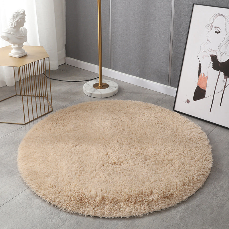 Plush Round Rug Area Rug Polyster Non-Slip Backing Washable Carpet for Bedroom