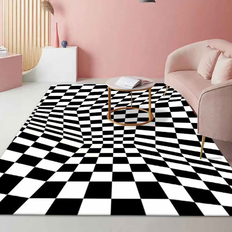 Plaid Rug Modern Carpet Polyester Anti-Slip Backing Rug for Living Room