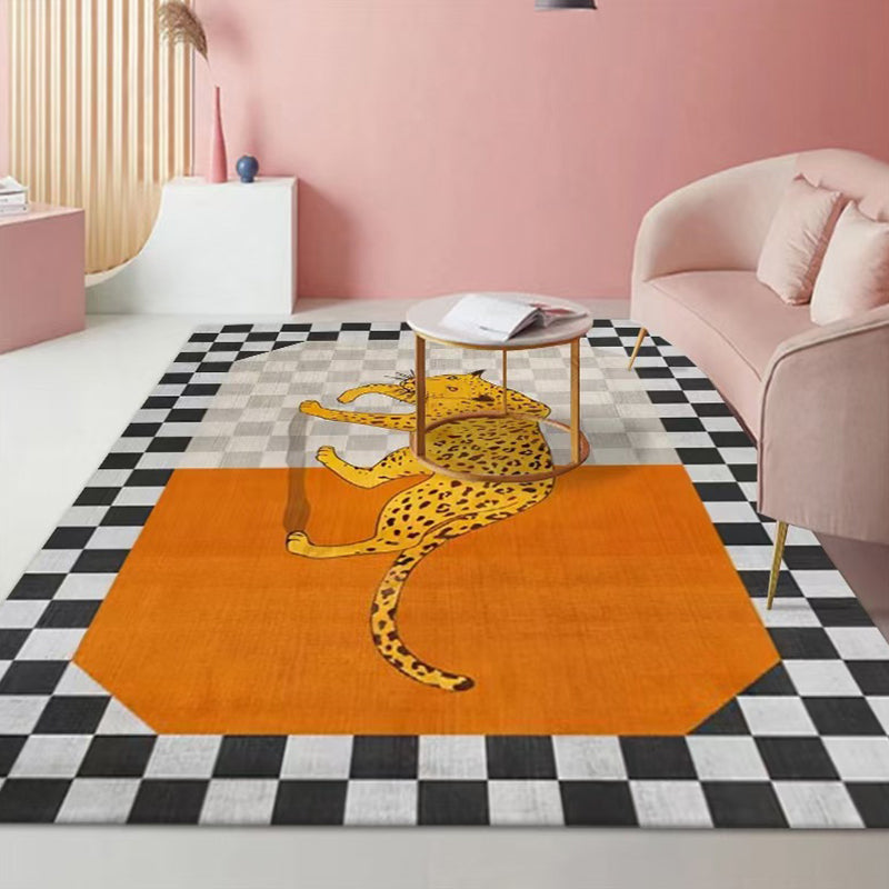 Plaid Rug Modern Carpet Polyester Anti-Slip Backing Rug for Living Room