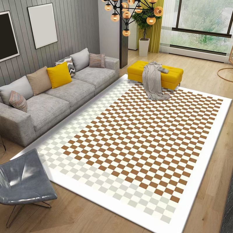 Plaid Rug Modern Carpet Polyester Anti-Slip Backing Rug for Living Room
