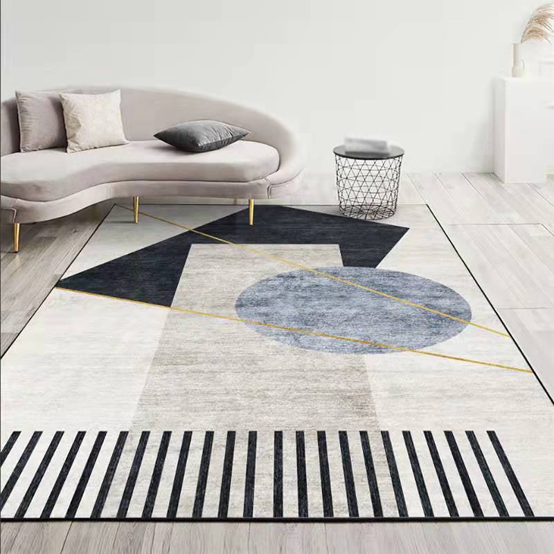 Light Gray Modern Rug Polyester Straight Stripe Rug Washable Rug for Home Decor