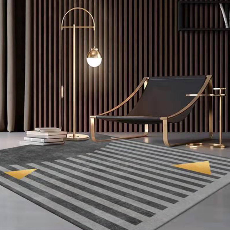 Light Gray Modern Rug Polyester Straight Stripe Rug Washable Rug for Home Decor