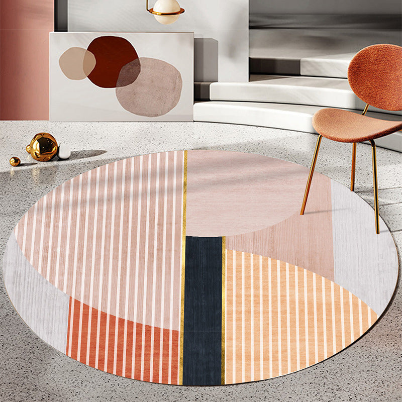 Light Orange Modern Area Rug Polyester Stripe Rug Non-Slip Backing Rug for Home Decor