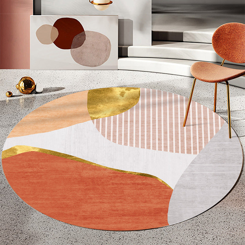Light Orange Modern Area Rug Polyester Stripe Rug Non-Slip Backing Rug for Home Decor