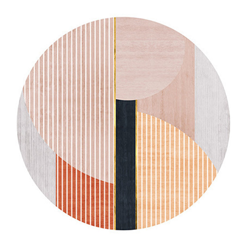 Light Orange Modern Area Rug Polyester Stripe Rug Non-Slip Backing Rug for Home Decor