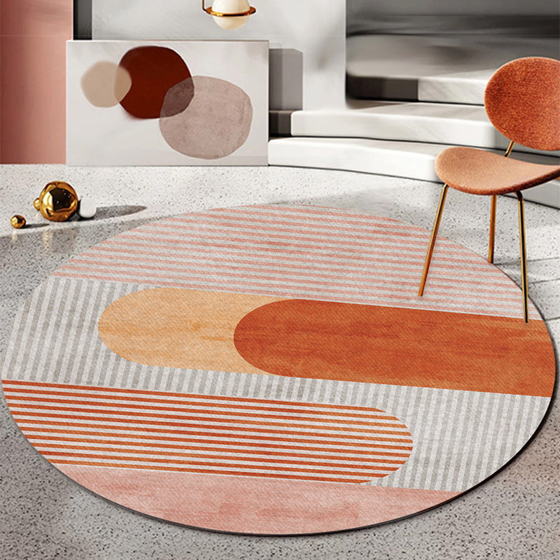 Light Orange Modern Area Rug Polyester Stripe Rug Non-Slip Backing Rug for Home Decor