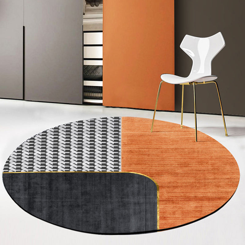 Light Orange Modern Area Rug Polyester Stripe Rug Non-Slip Backing Rug for Home Decor