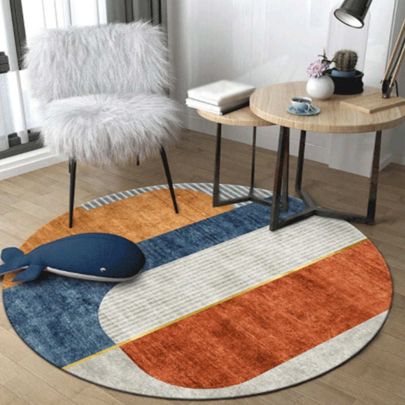 Light Orange Modern Area Rug Polyester Stripe Rug Non-Slip Backing Rug for Home Decor