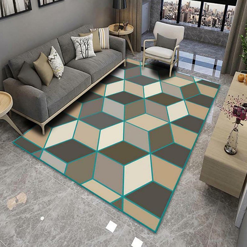Grey Casual Carpet Polyester Geometry Carpet Washable Carpet for Living Room