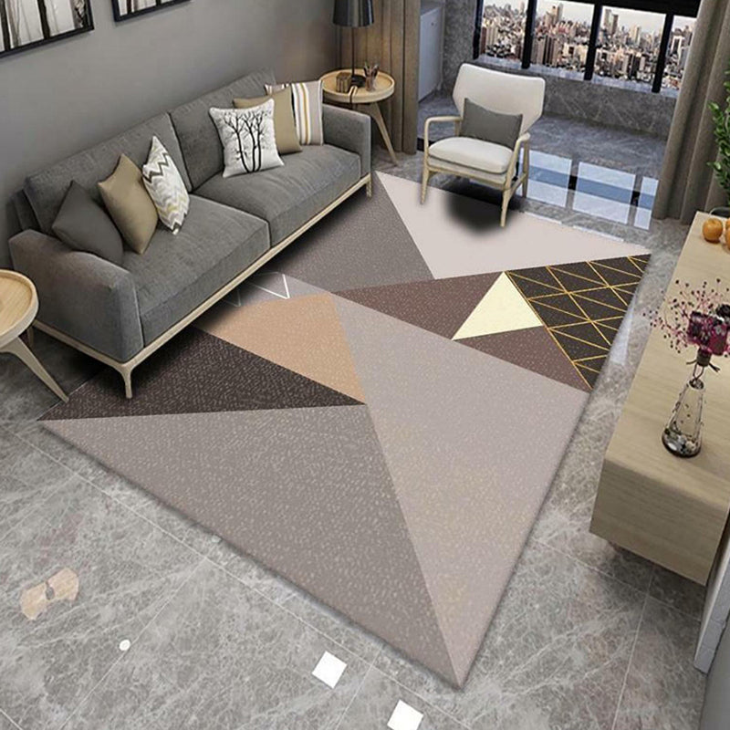Grey Casual Carpet Polyester Geometry Carpet Washable Carpet for Living Room