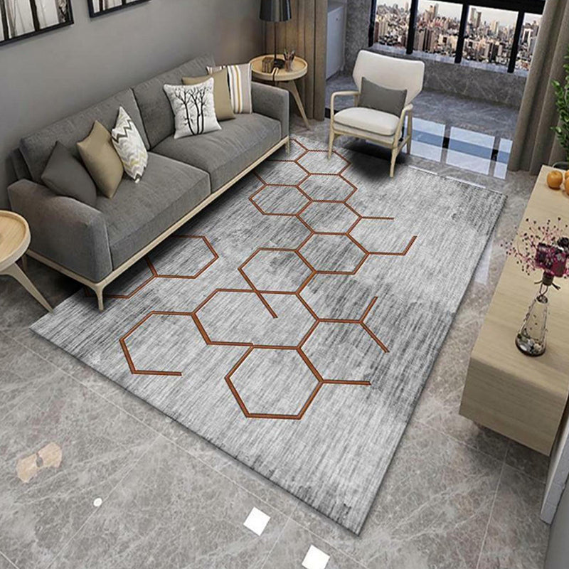 Grey Casual Carpet Polyester Geometry Carpet Washable Carpet for Living Room