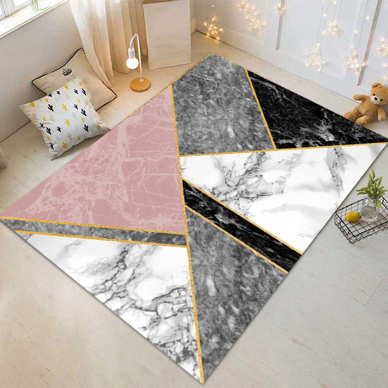 White Modern Carpet Polyester Geometric Patterns Carpet Washable Carpet for Home Decor