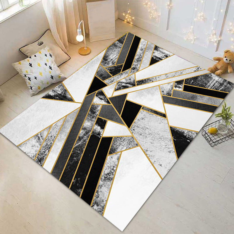 White Modern Carpet Polyester Geometric Patterns Carpet Washable Carpet for Home Decor