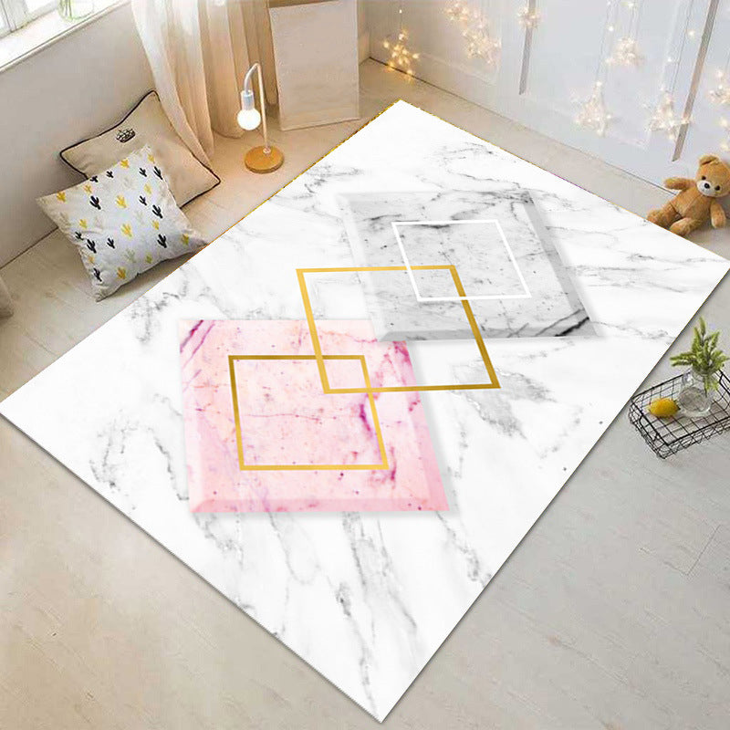 White Modern Carpet Polyester Geometric Patterns Carpet Washable Carpet for Home Decor