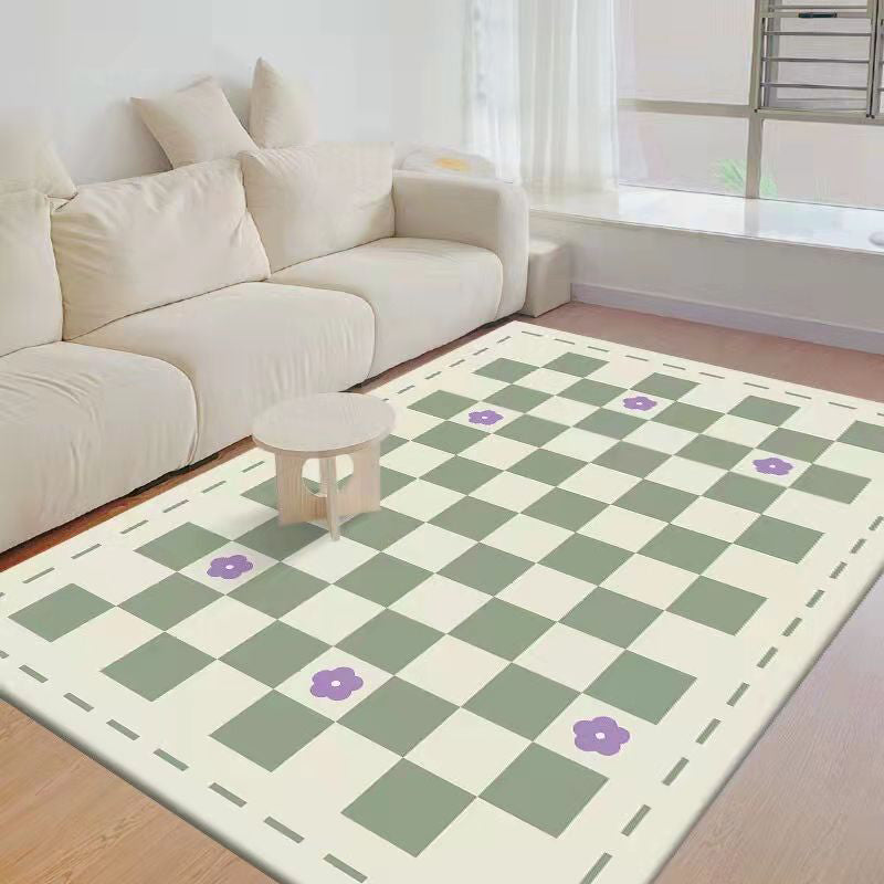 Black Modern Rug Polyester Check Pattern Rug Washable Rug for Living Room