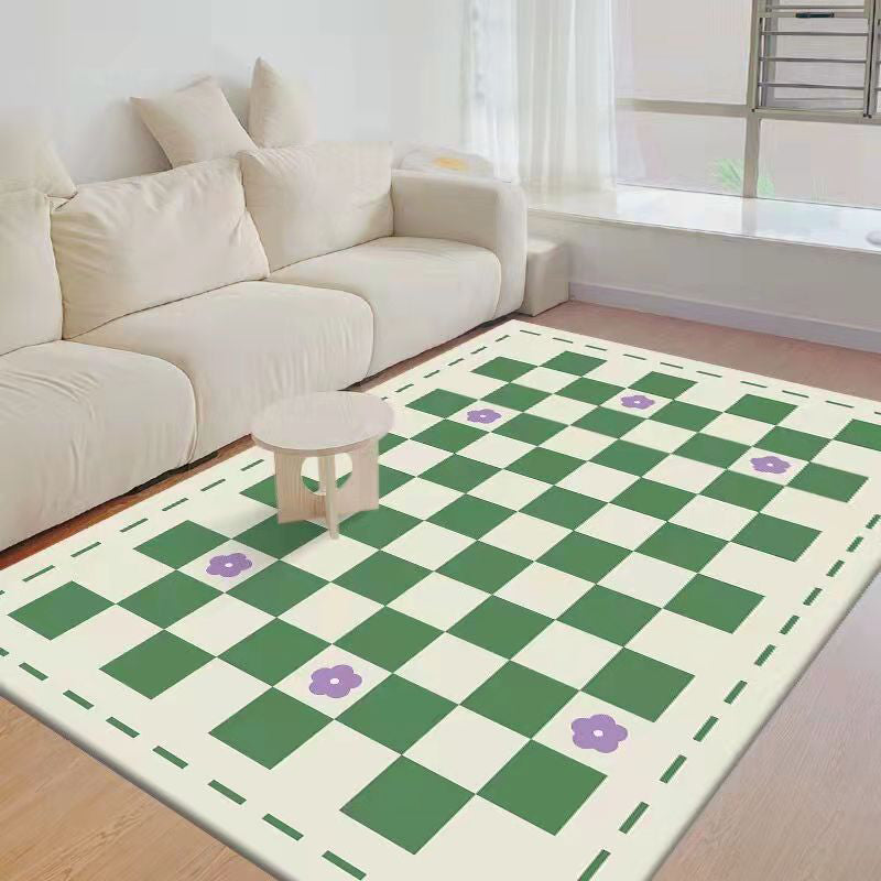 Black Modern Rug Polyester Check Pattern Rug Washable Rug for Living Room