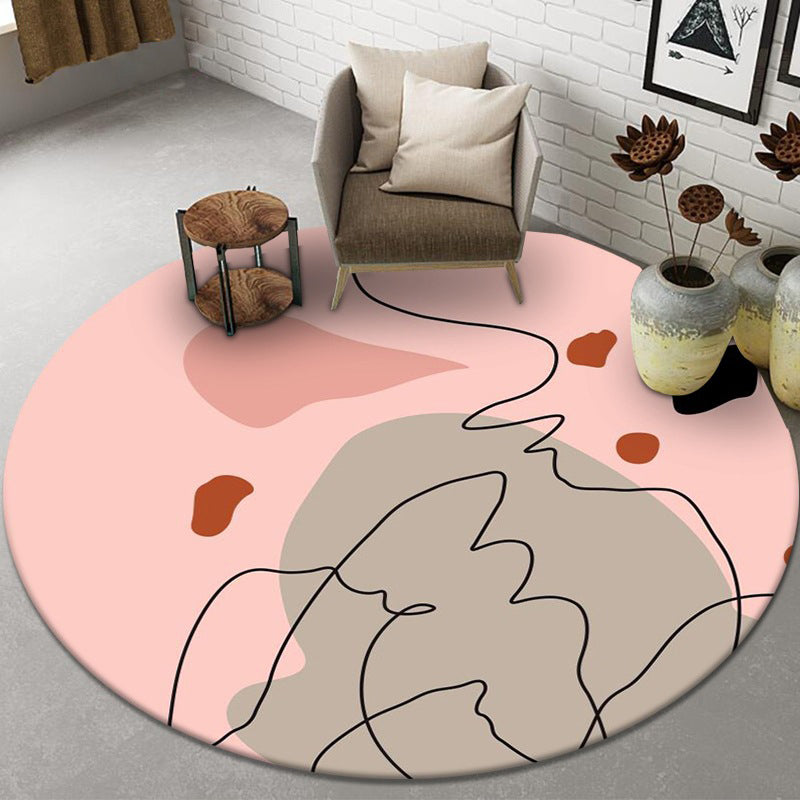 Pink Line Rug Polyester Simple Indoor Rug Stain Resistant Rug for Living Room