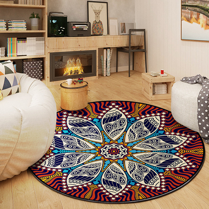 Modern Living Room Area Rug Antique Pattern Polyester Area Carpet Non-Slip Backing Rug