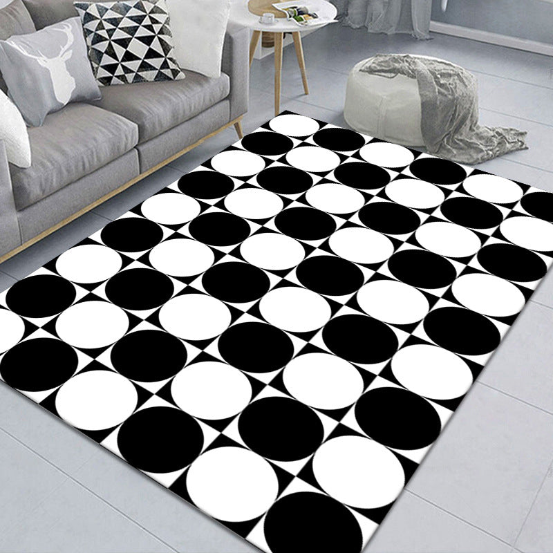 Black and White Geometric Pattern Rug Area Carpet Non-Slip Backing Rug for Living Room