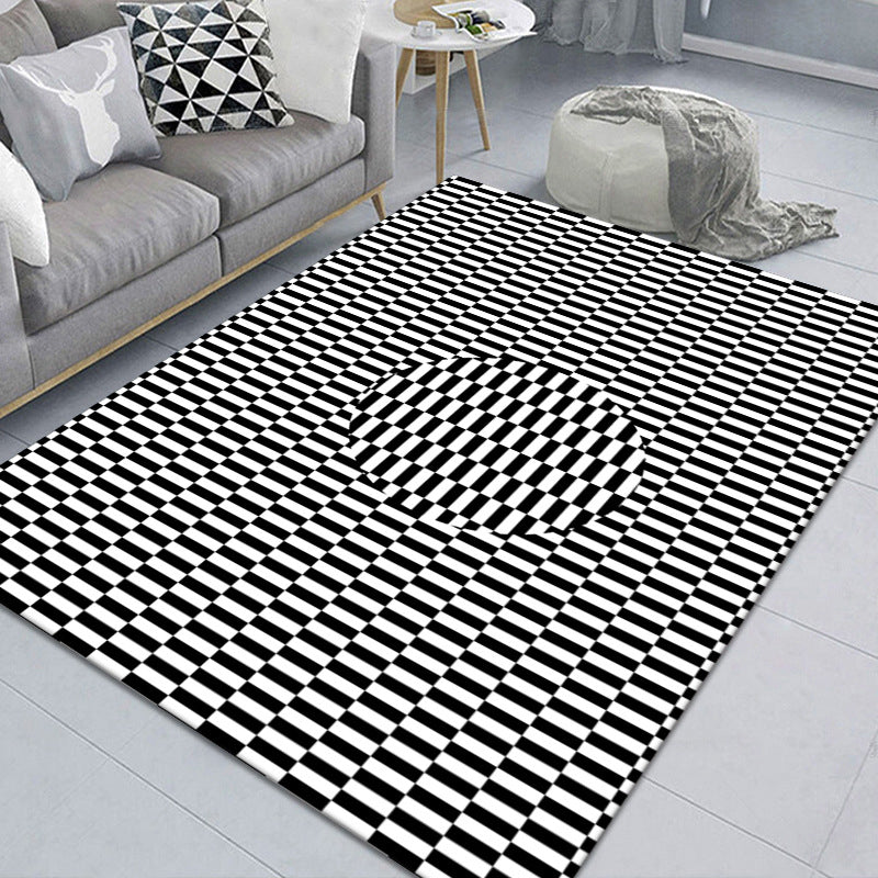 Black and White Geometric Pattern Rug Area Carpet Non-Slip Backing Rug for Living Room