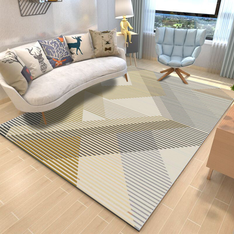 Beige Modern Rug Polyester Stripe Rug Stain Resistant Rug for Living Room