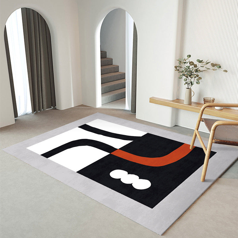 Black Modern Print Carpet Polyester Simple Carpet Washable Carpet for Living Room