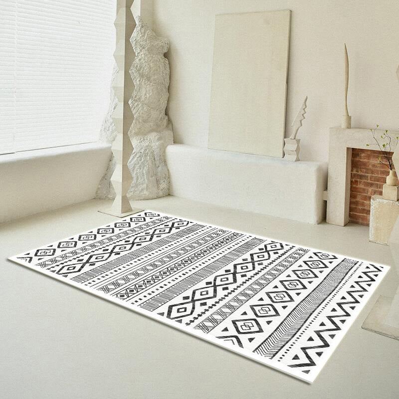 White Modern Rug Polyester Graphic Rug Stain Resistant Rug for Home Decoration