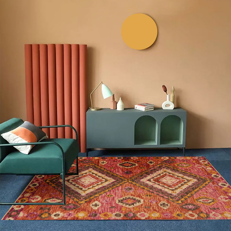 Orange Modern Rug Polyester Graphic Indoor Rug Non-Slip Backing Rug for Home Decor
