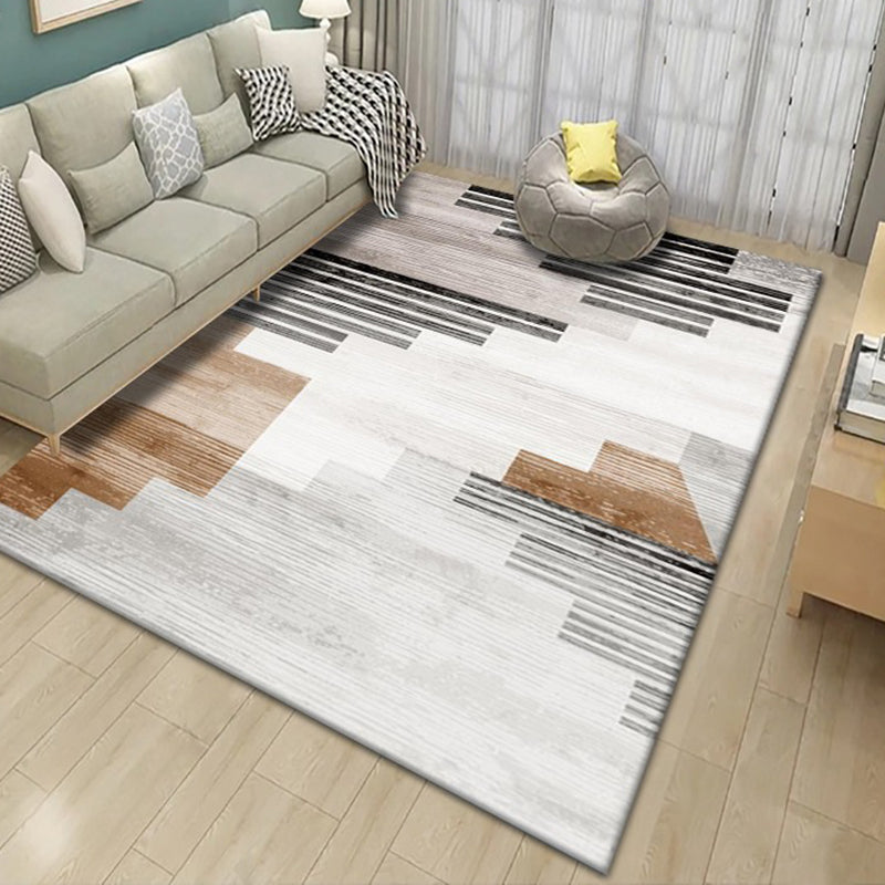 Pink Striped Rug Polyester Modern Rug Stain Resistant Rug for Living Room