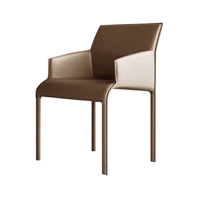 Silla de comedor de cuero contemporánea, silla lateral de comedor de metal para uso doméstico