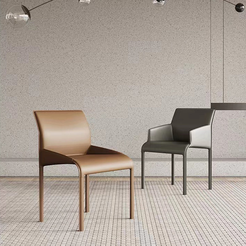 Silla de comedor de cuero contemporánea, silla lateral de comedor de metal para uso doméstico