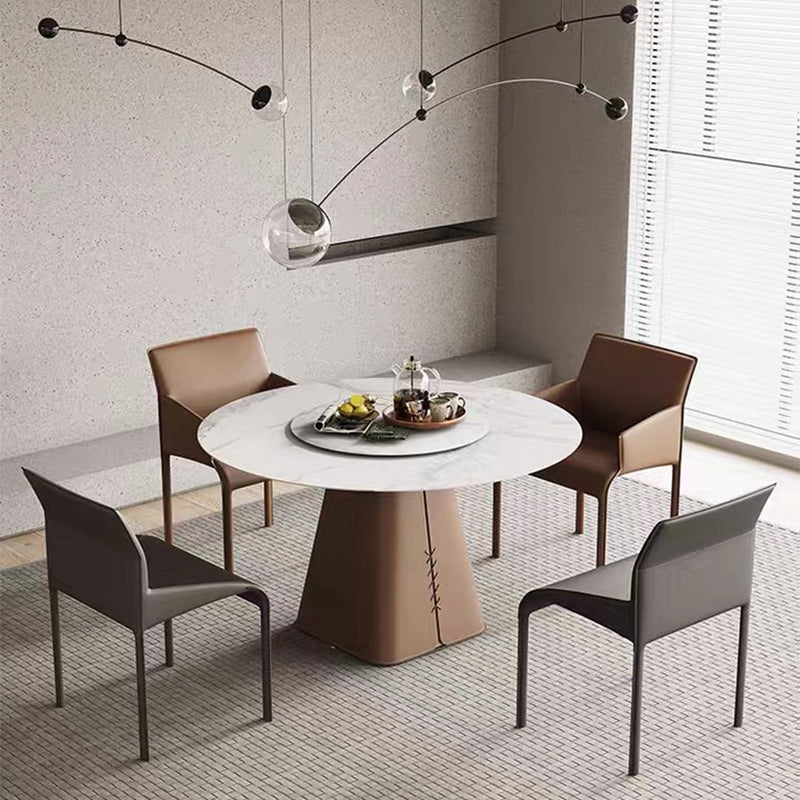 Silla de comedor de cuero contemporánea, silla lateral de comedor de metal para uso doméstico