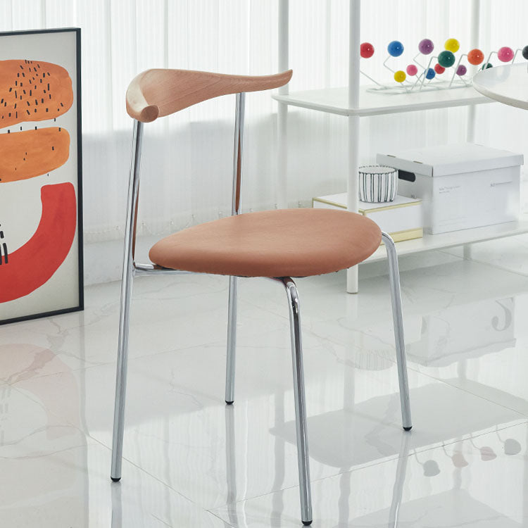 Silla sin brazos de comedor de metal moderno, silla lateral de comedor de cuero sintético para uso en restaurantes