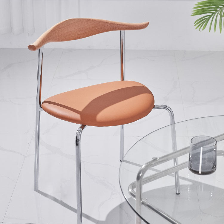 Silla sin brazos de comedor de metal moderno, silla lateral de comedor de cuero sintético para uso en restaurantes