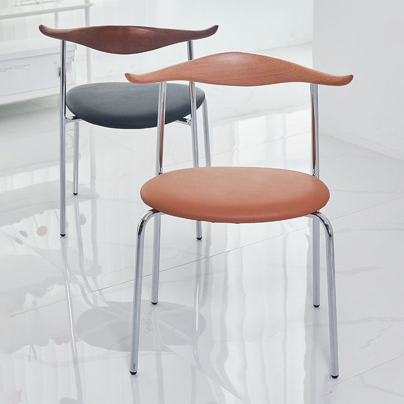 Silla sin brazos de comedor de metal moderno, silla lateral de comedor de cuero sintético para uso en restaurantes