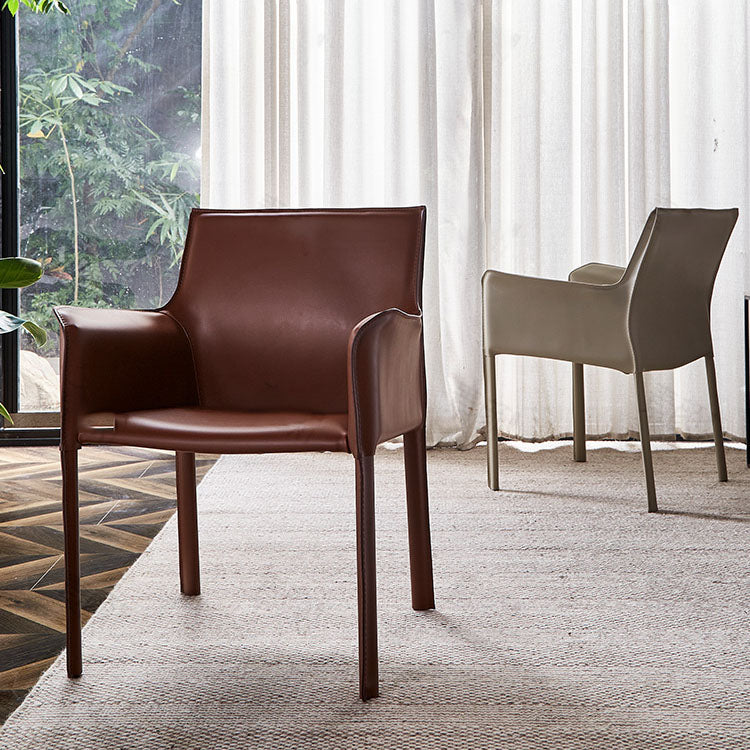 Silla moderna de metal de cuero para interiores y exteriores, sillón con respaldo sólido para comedor