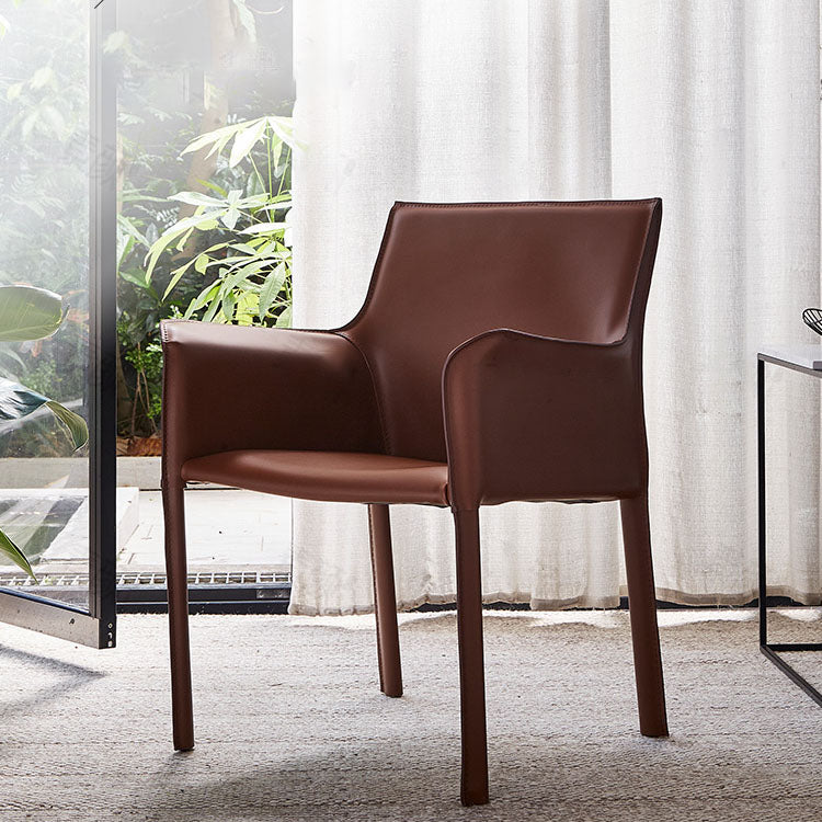 Silla moderna de metal de cuero para interiores y exteriores, sillón con respaldo sólido para comedor