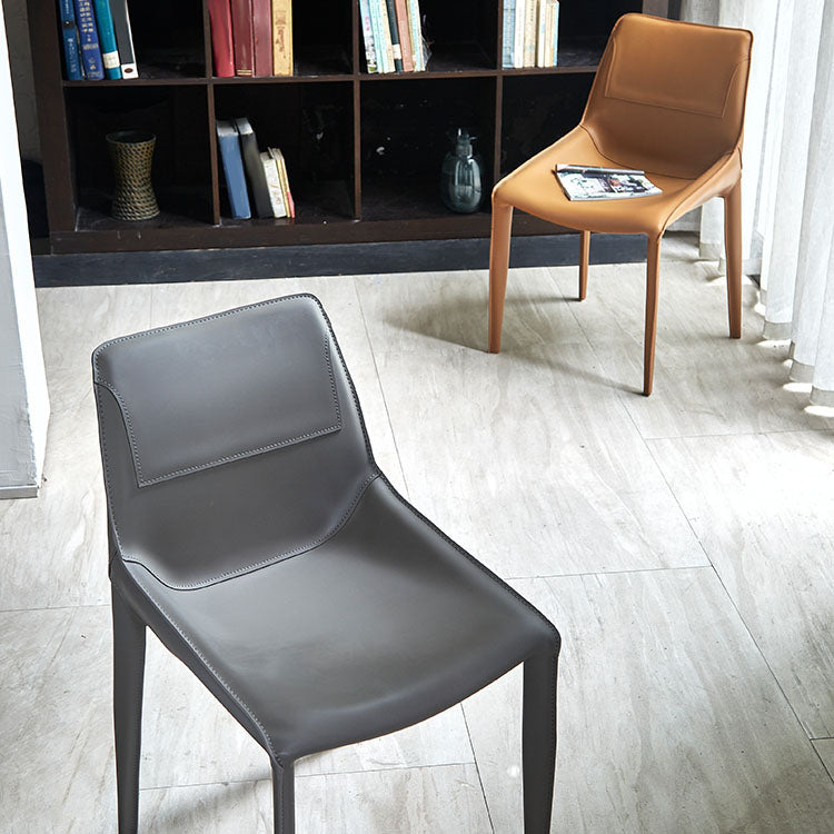 Silla de comedor de cuero moderna para interiores y exteriores, silla con respaldo sólido sin brazos