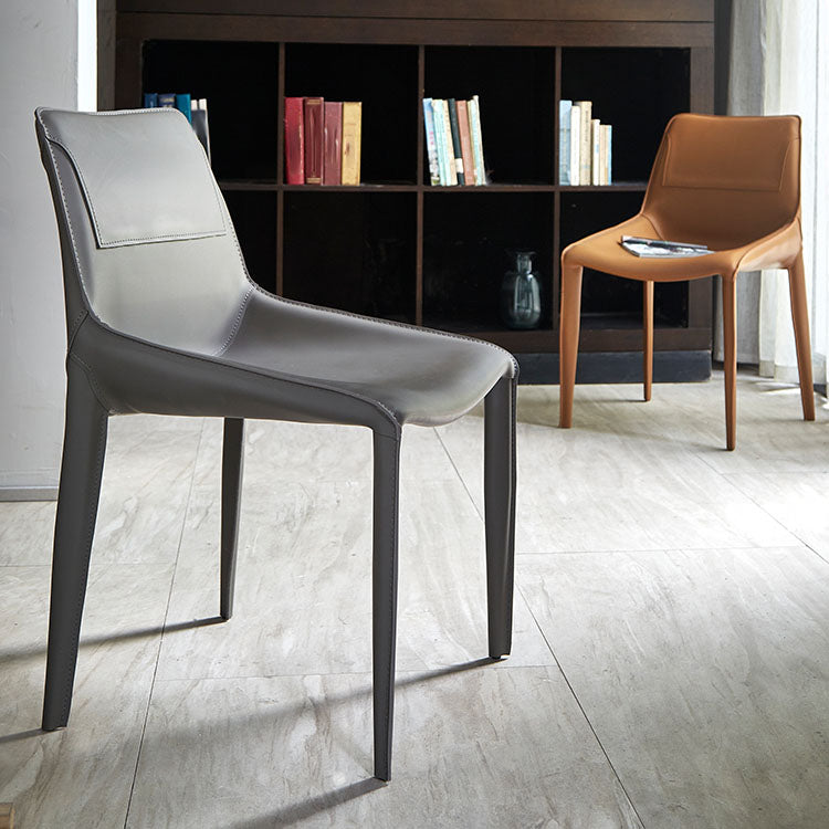Silla de comedor de cuero moderna para interiores y exteriores, silla con respaldo sólido sin brazos