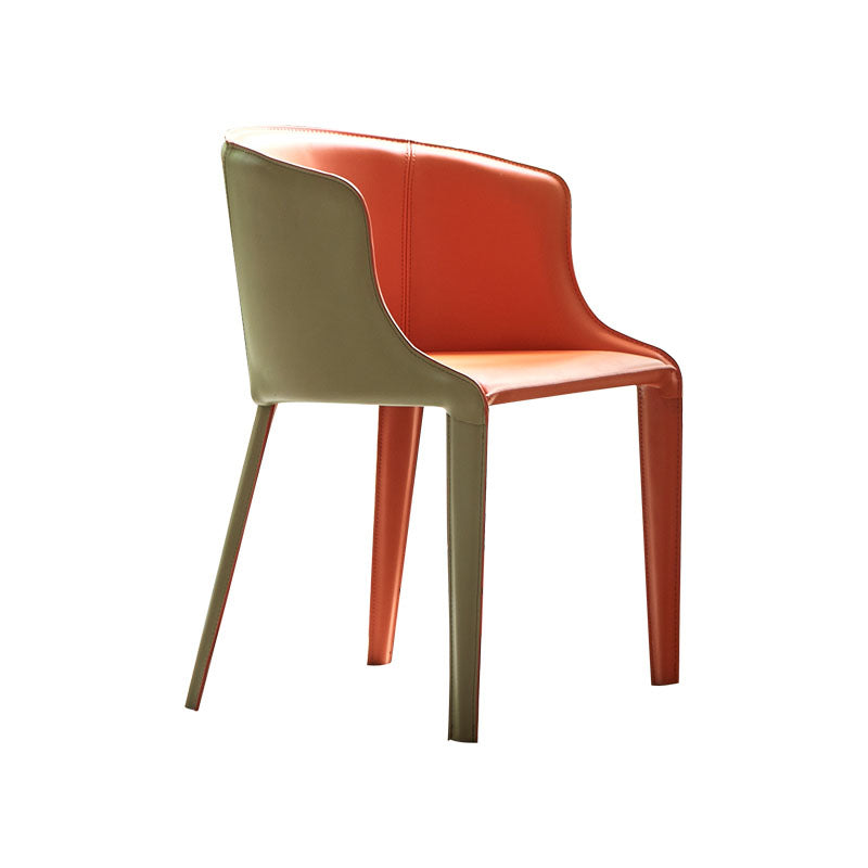 Silla de comedor contemporánea de cuero Silla de comedor de metal con respaldo sólido con brazo