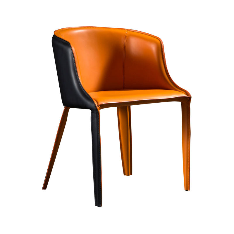 Silla de comedor contemporánea de cuero Silla de comedor de metal con respaldo sólido con brazo