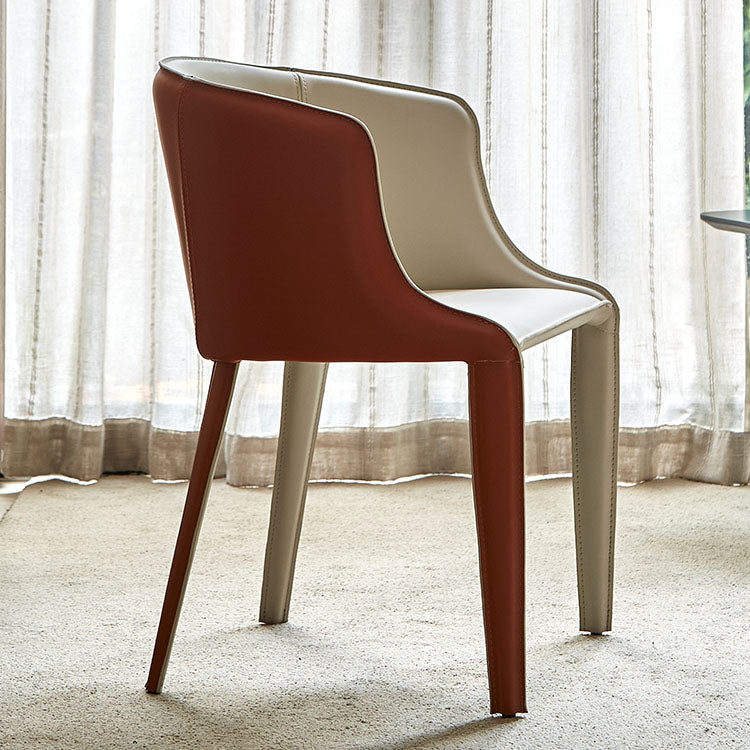 Silla de comedor contemporánea de cuero Silla de comedor de metal con respaldo sólido con brazo