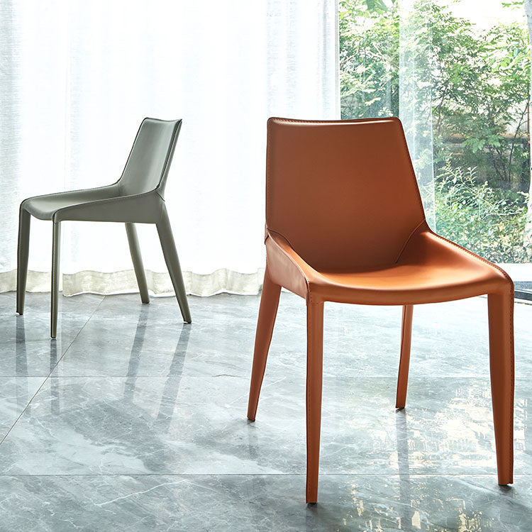 Silla de comedor contemporánea de cuero y metal Silla con respaldo sólido de comedor con brazo