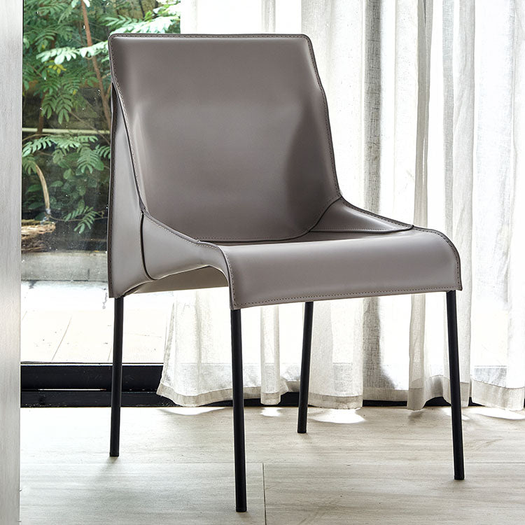Silla de comedor contemporánea de cuero Restaurante Silla con respaldo sólido con brazo