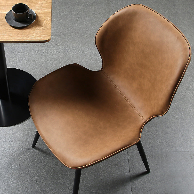 Silla de comedor de metal contemporánea, silla sin brazos con respaldo para uso doméstico